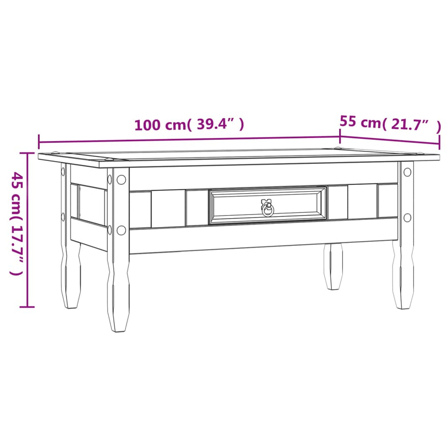 Salontafel 00X55X45 Cm Mexicaans Grenenhout Corona-Stijl Grijs
