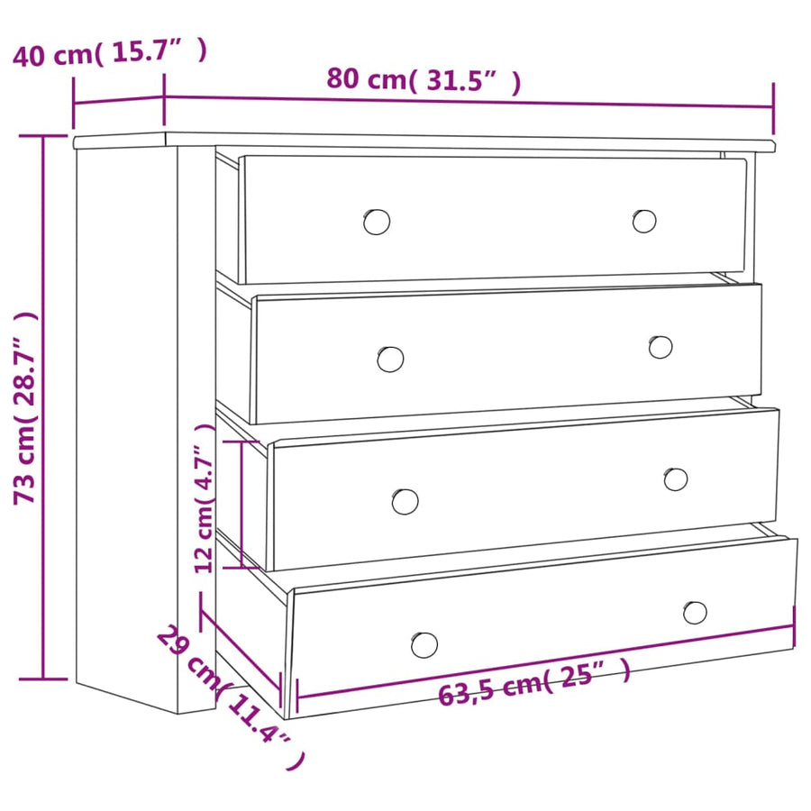 Bijzetkast Panama Range 80X40X73 Cm Grenenhout Bruin