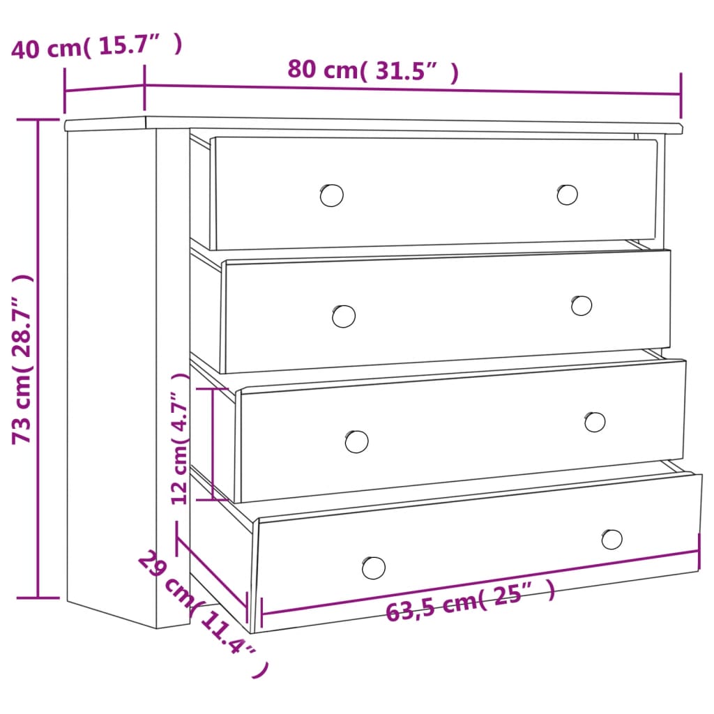 Bijzetkast Panama Range 80X40X73 Cm Grenen Wit en hout