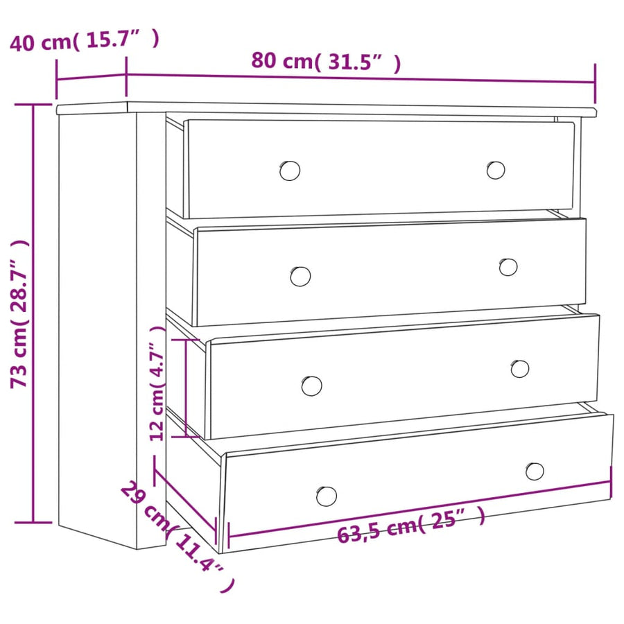 Bijzetkast Panama Range 80X40X73 Cm Grenen Wit en hout