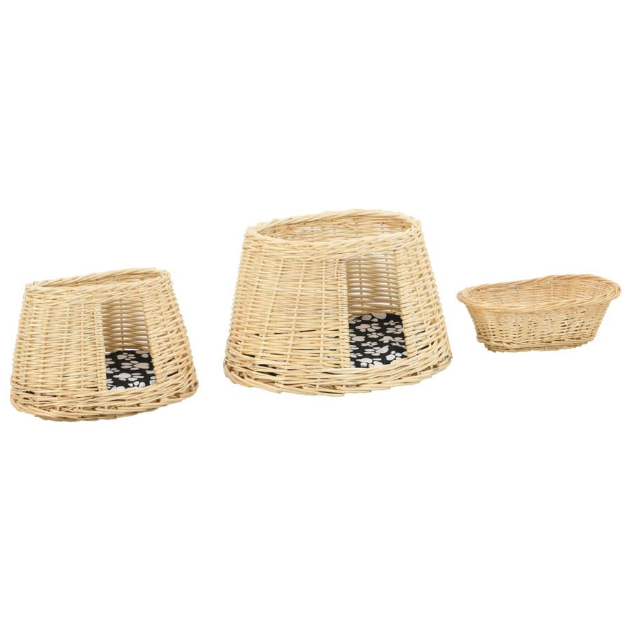 3-Delige Kattenmandset Met Kussens 47X34X60Cm Natuurlijk Wilgen Naturel