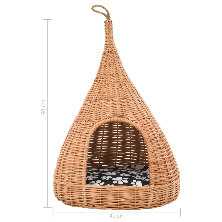 Kattenhuis Met Kussen Tipi 40X60 Cm Natuurlijk Wilgen Naturel