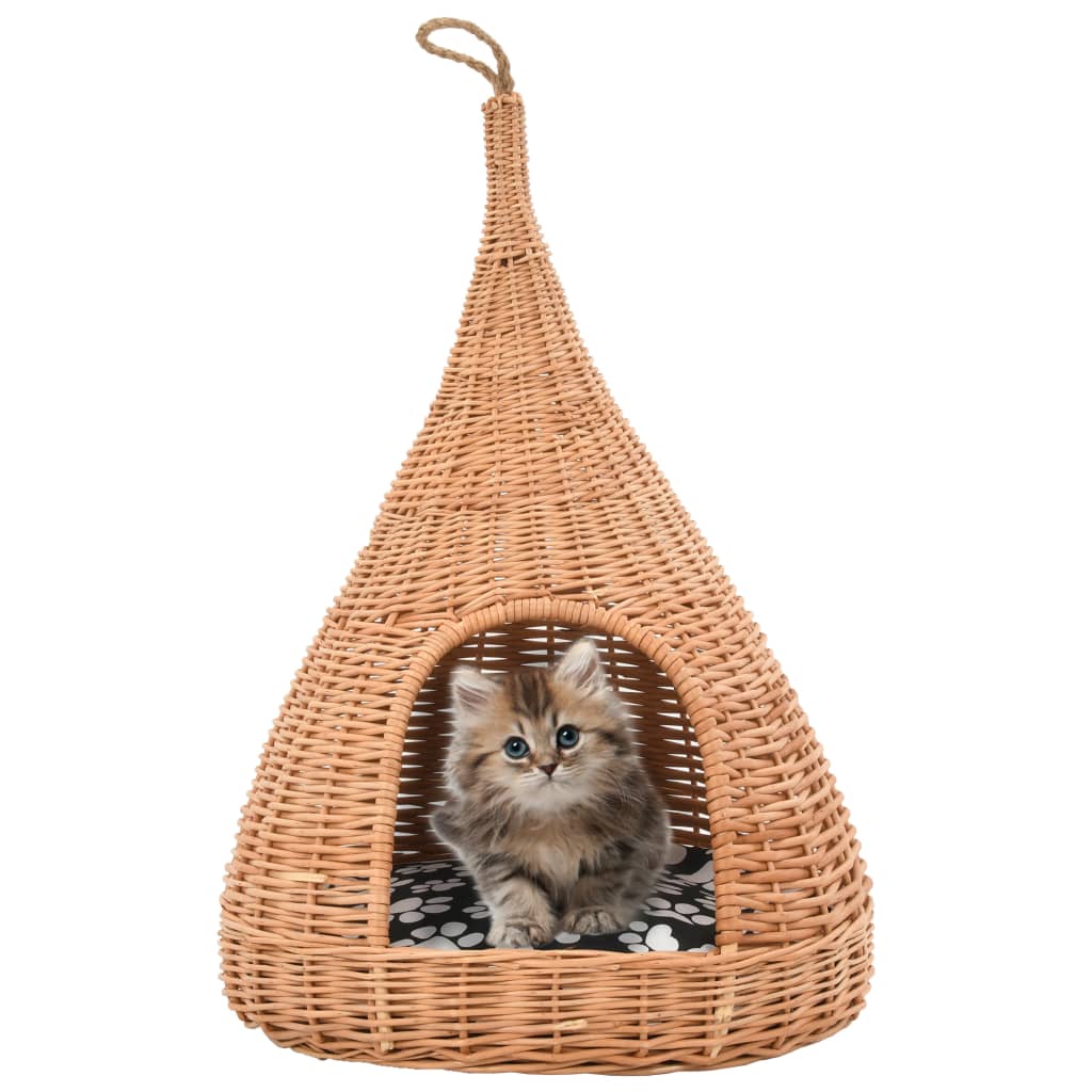 Kattenhuis Met Kussen Tipi 40X60 Cm Natuurlijk Wilgen Naturel