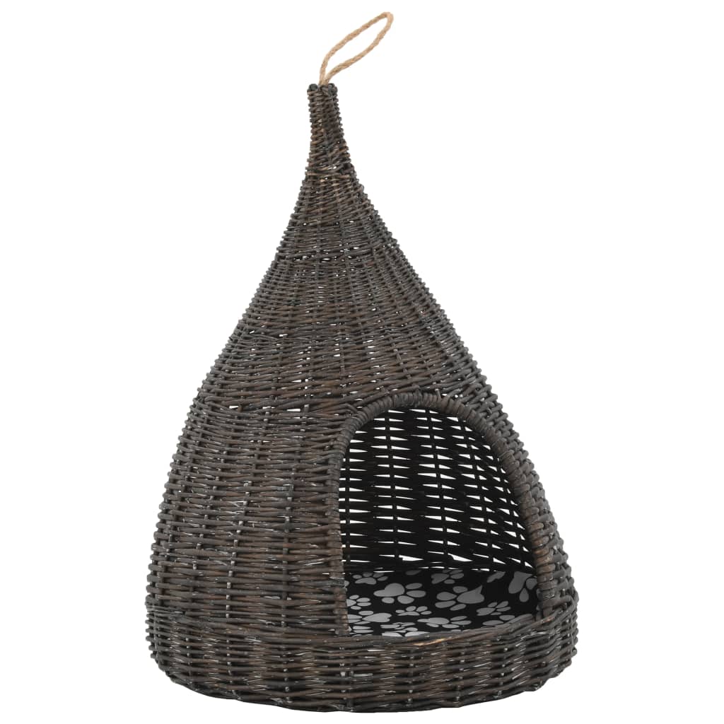 Kattenhuis Met Kussen Tipi 40X60 Cm Natuurlijk Wilgen Grijs