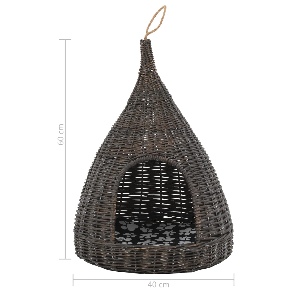 Kattenhuis Met Kussen Tipi 40X60 Cm Natuurlijk Wilgen Grijs