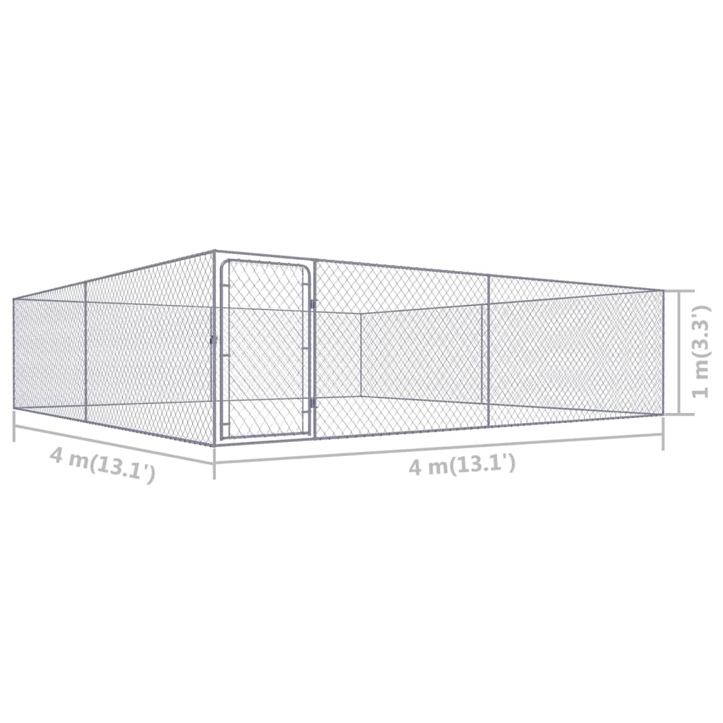 Hondenkennel voor buiten 4x4x1 m gegalvaniseerd staal 4 x 4 x 1 m