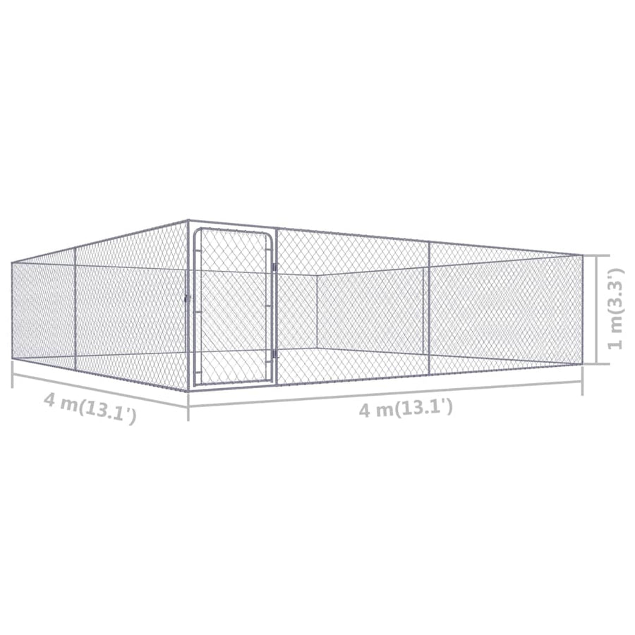 Hondenkennel voor buiten 4x4x1 m gegalvaniseerd staal 4 x 4 x 1 m