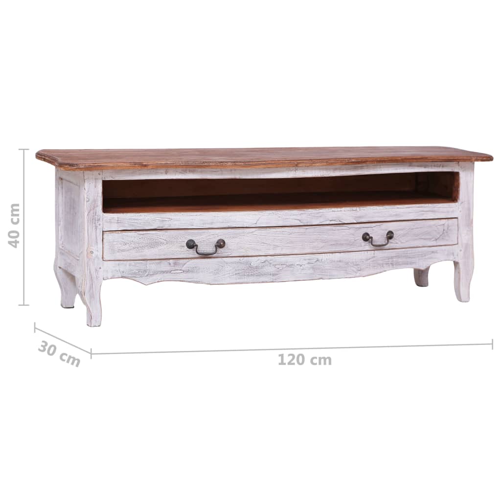 Tv-Meubel 120X30X40 Cm Massief Gerecycled Hout Wit