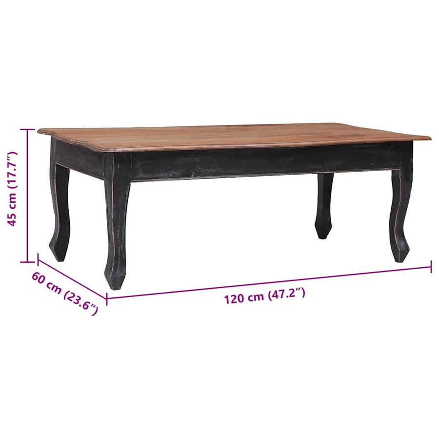 Salontafel 120x60x45 cm massief mahoniehout zwart
