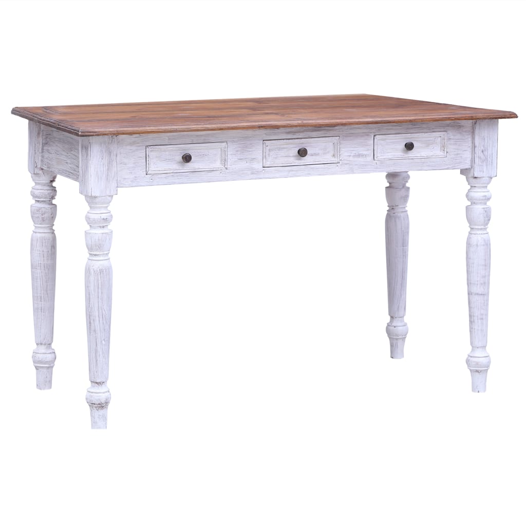 Bureau Met Lades 117X57X75 Cm Massief Gerecycled Hout Wit