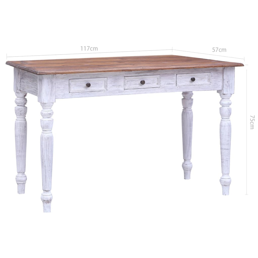 Bureau Met Lades 117X57X75 Cm Massief Gerecycled Hout Wit