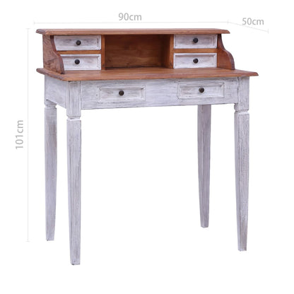 Schrijftafel Met Lades 90X50X101 Cm Massief Mahoniehout Wit