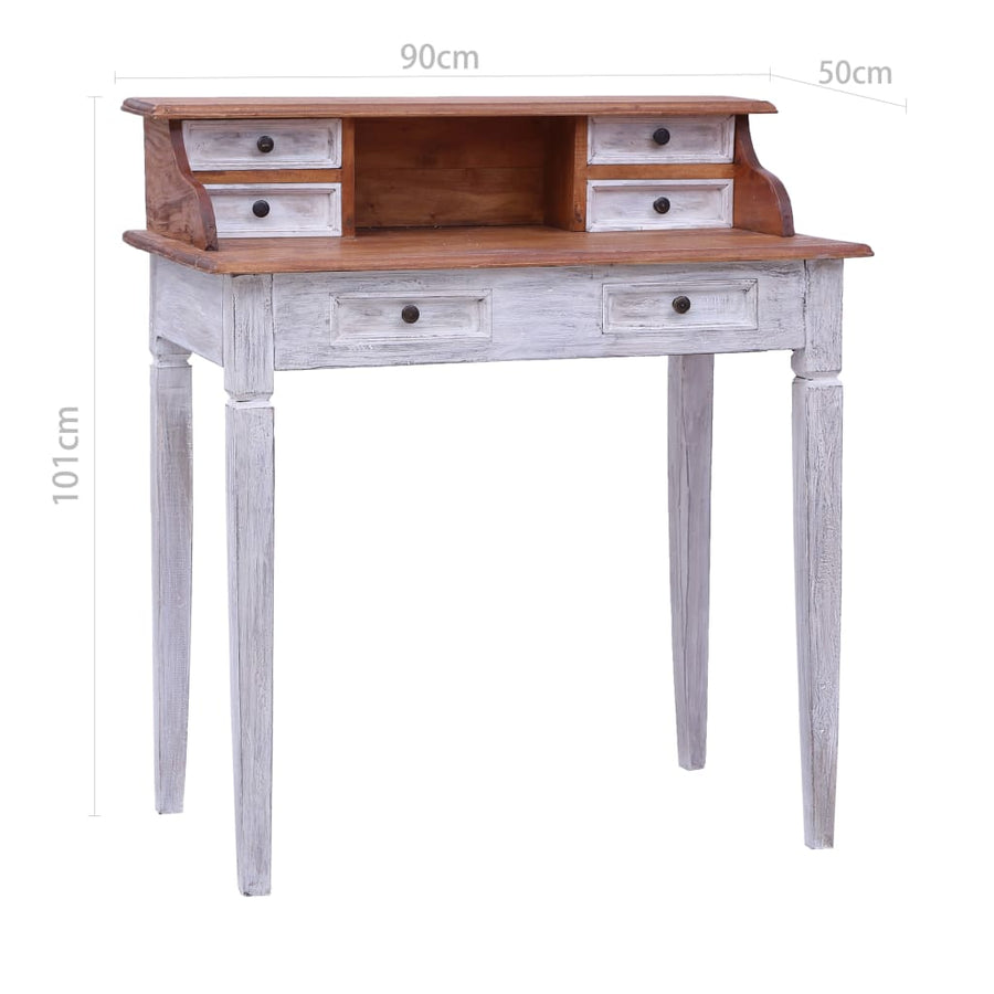 Schrijftafel Met Lades 90X50X101 Cm Massief Mahoniehout Wit