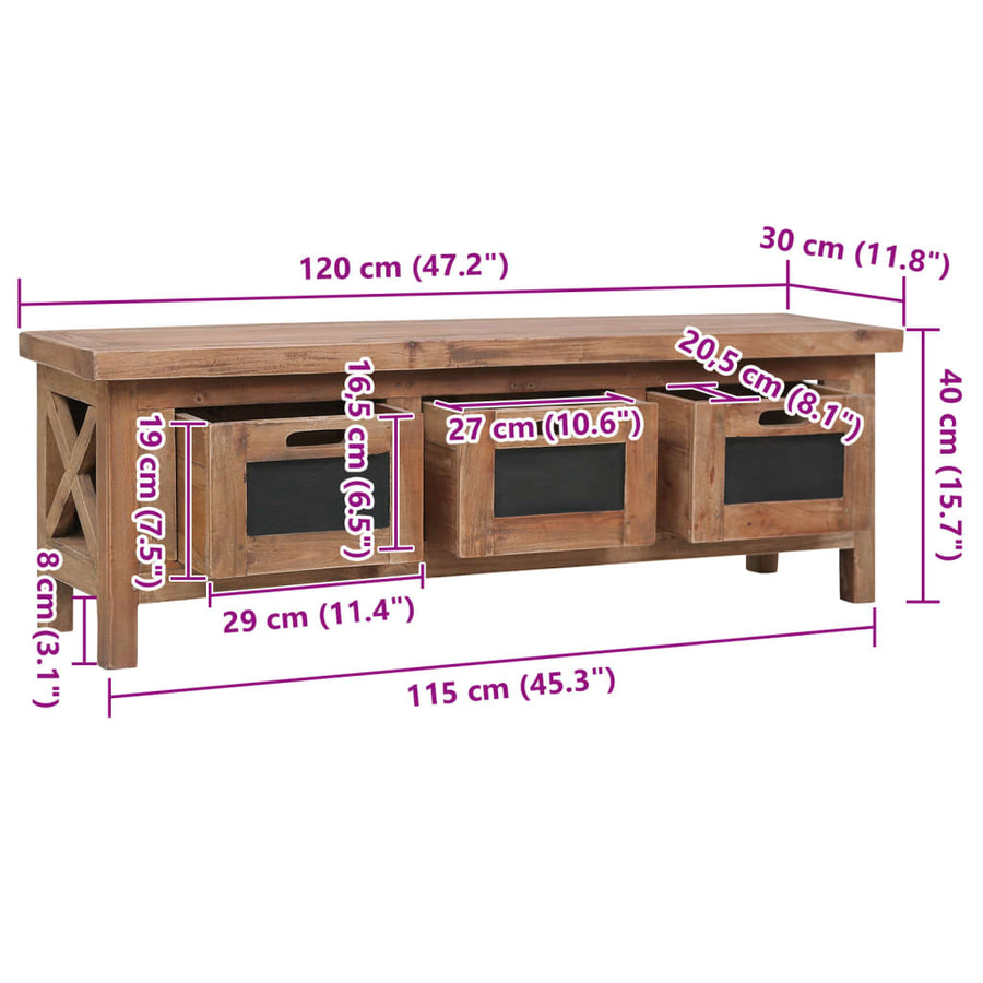 Tv-meubel met 3 lades 120x30x40 cm massief mahoniehout