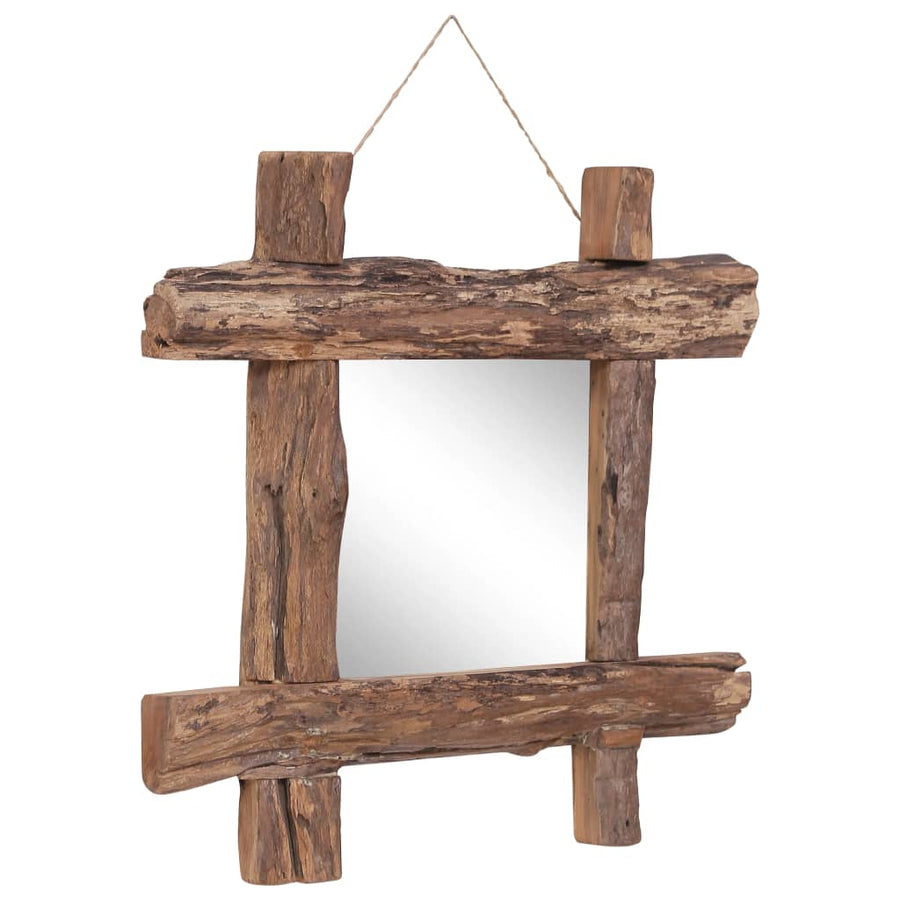 Spiegel houtblokken 50x50 cm gerecycled teakhout naturel