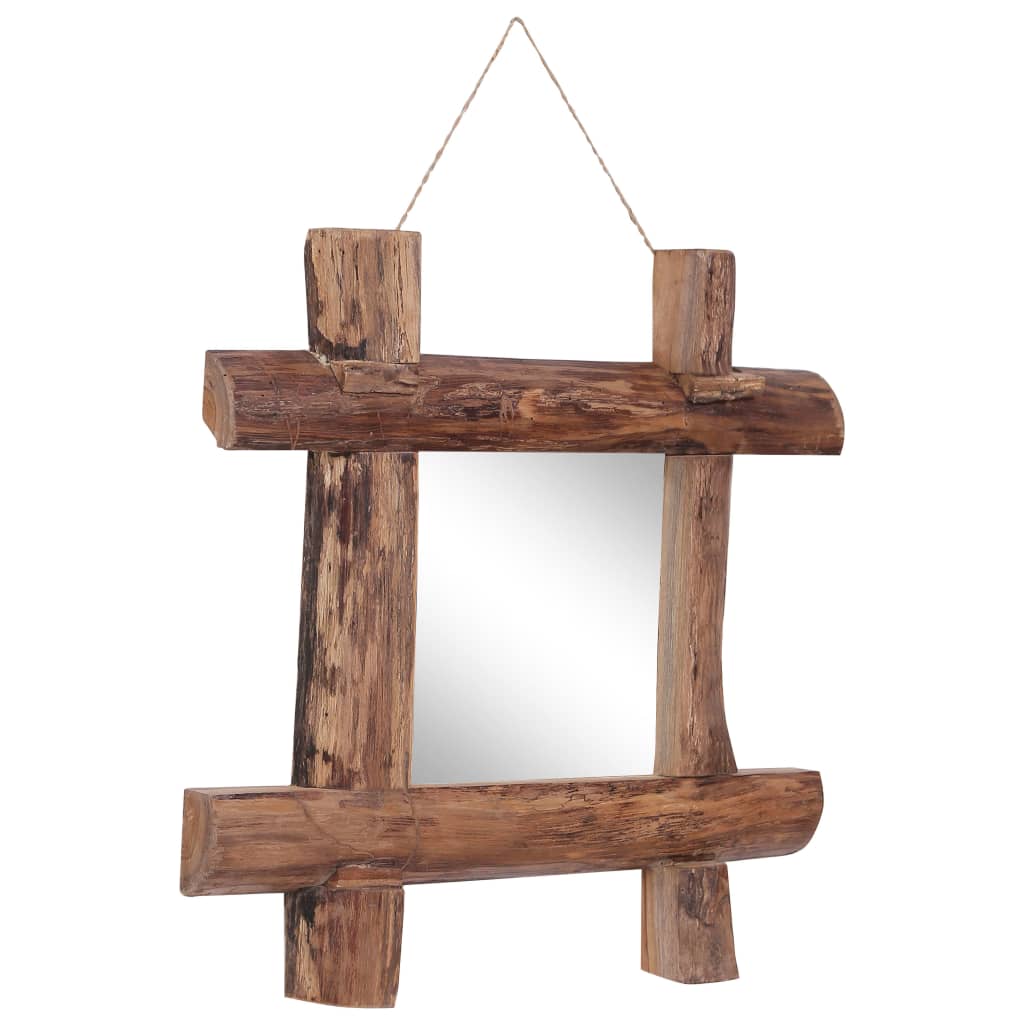 Spiegel houtblokken 50x50 cm gerecycled teakhout naturel