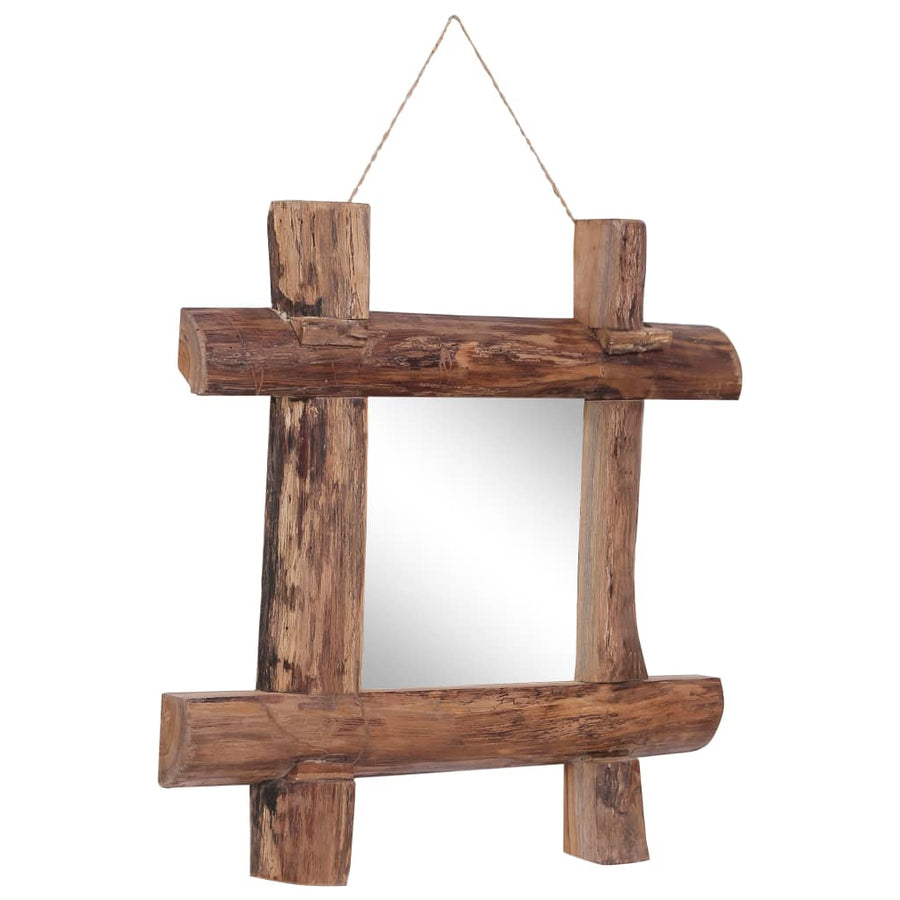 Spiegel houtblokken 50x50 cm gerecycled teakhout naturel