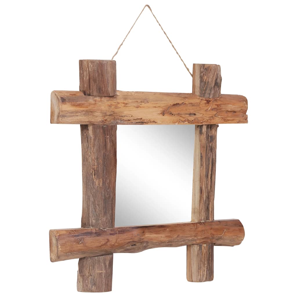 Spiegel houtblokken 50x50 cm gerecycled teakhout naturel