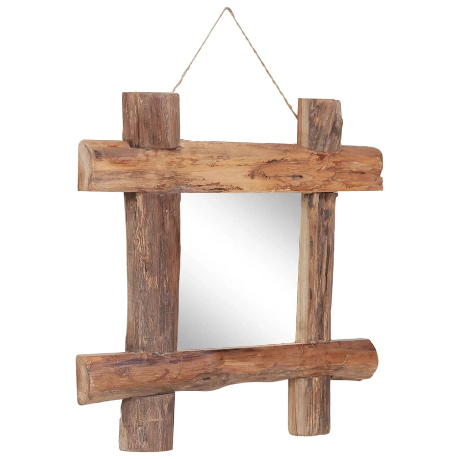 Spiegel houtblokken 50x50 cm gerecycled teakhout naturel