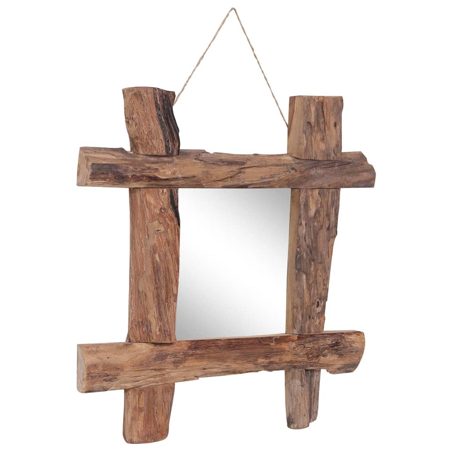 Spiegel houtblokken 50x50 cm gerecycled teakhout naturel