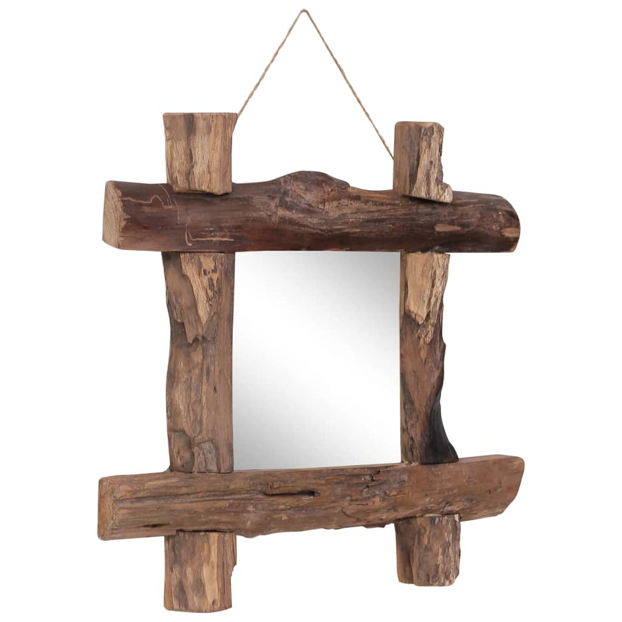 Spiegel houtblokken 50x50 cm gerecycled teakhout naturel