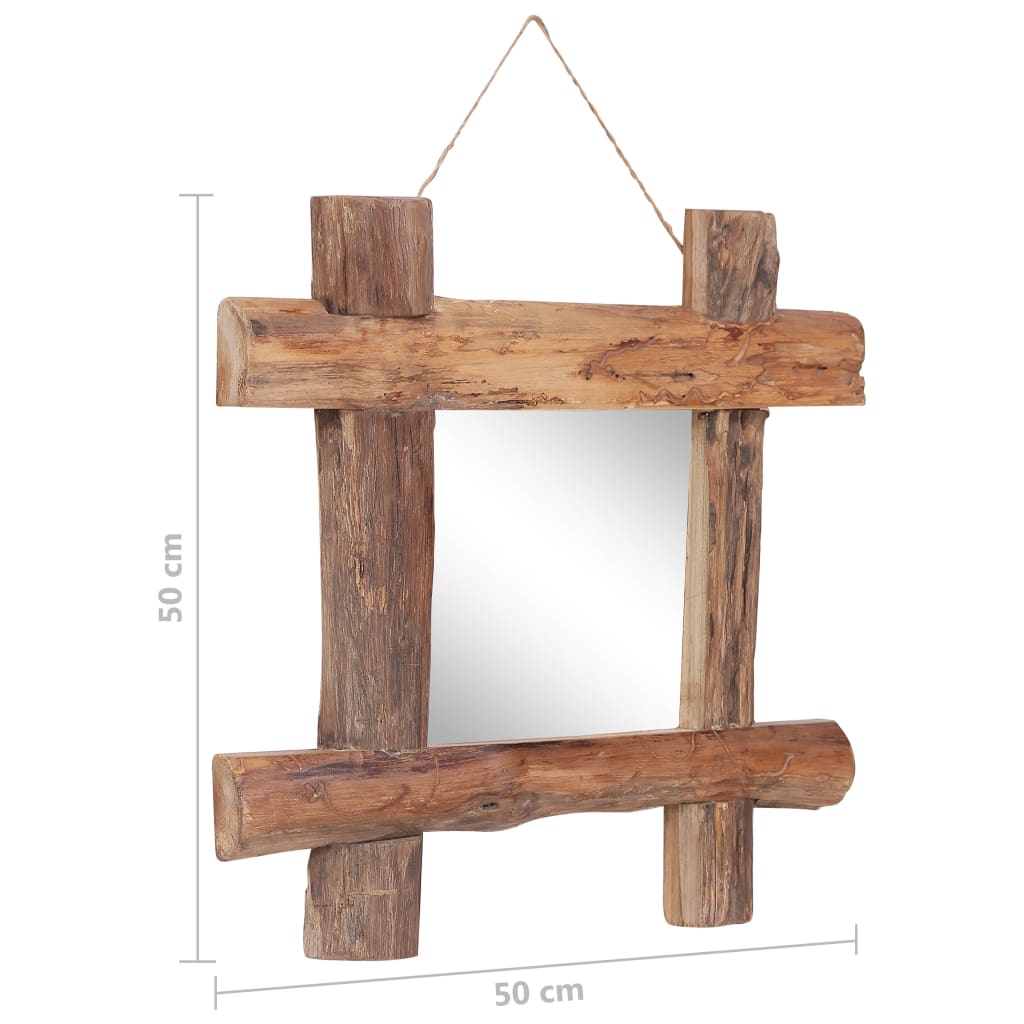 Spiegel houtblokken 50x50 cm gerecycled teakhout naturel