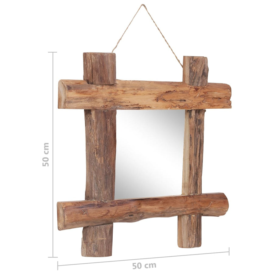 Spiegel houtblokken 50x50 cm gerecycled teakhout naturel
