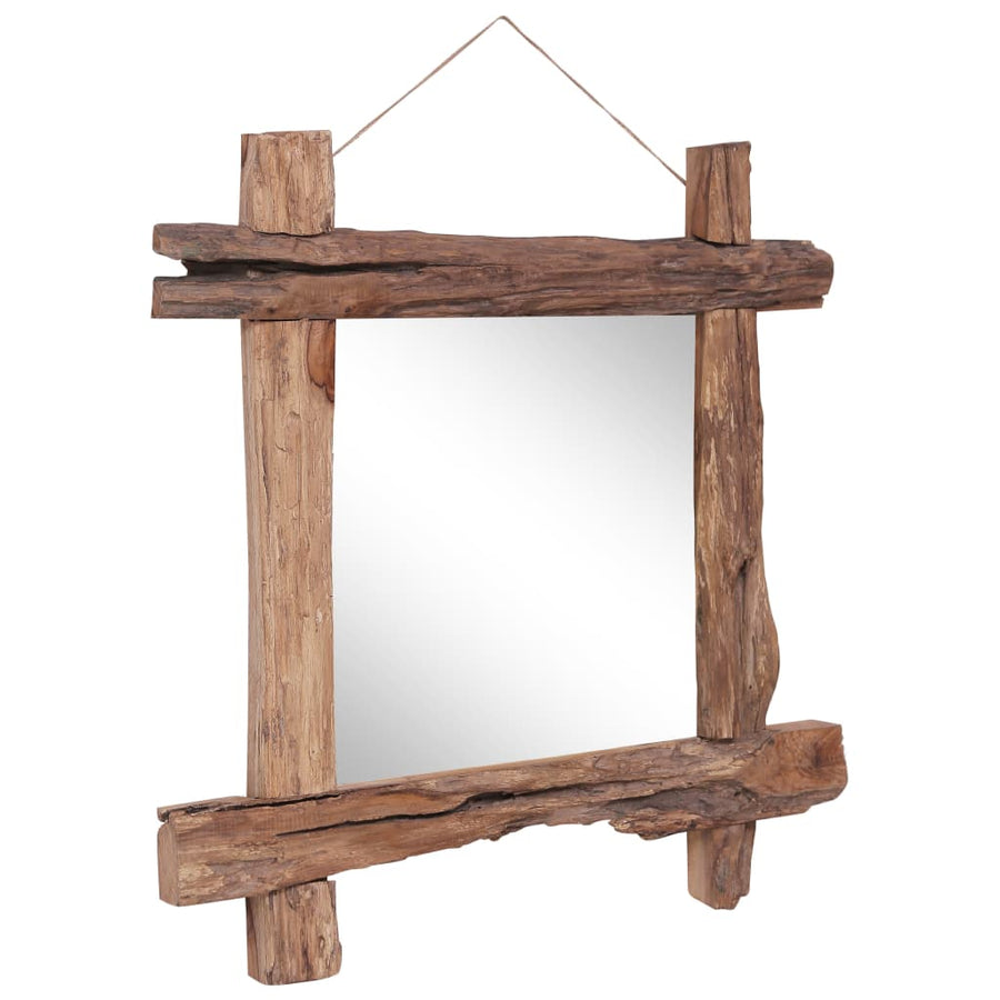 Spiegel Houtblokken 70X70 Cm Massief Gerecycled Hout Naturel 70 x 5 x 70 cm Bruin