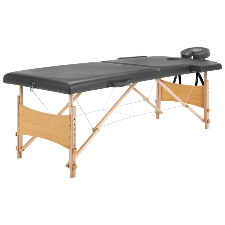 Massagetafel Met 2 Zones 186X68 Cm Houten Frame Antraciet