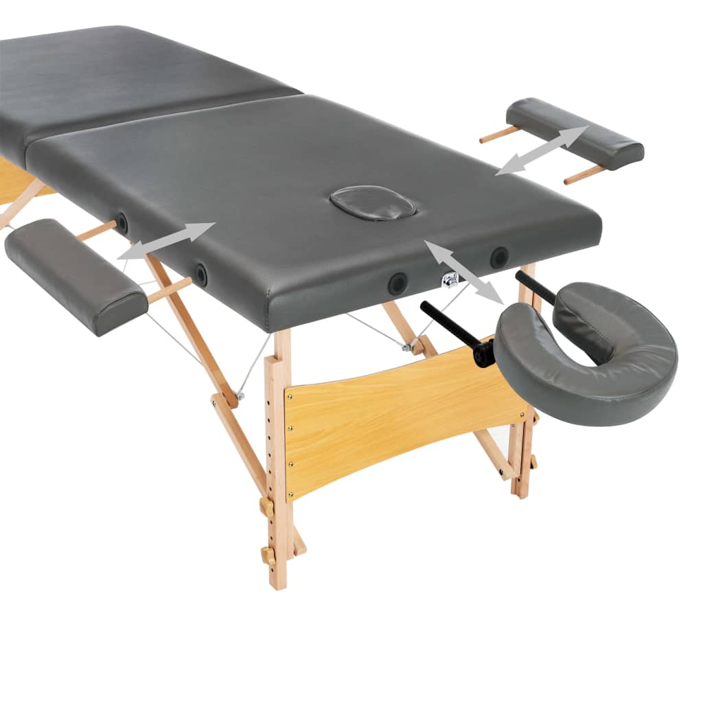 Massagetafel Met 2 Zones 186X68 Cm Houten Frame Antraciet