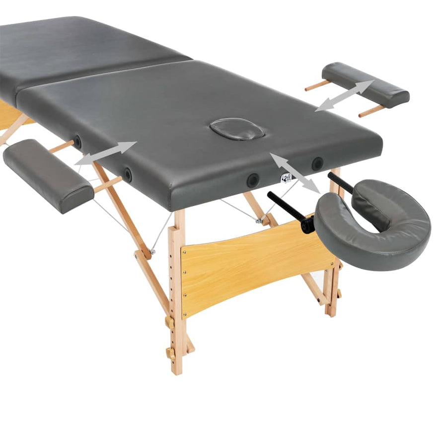 Massagetafel Met 2 Zones 186X68 Cm Houten Frame Antraciet
