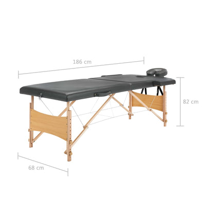 Massagetafel Met 2 Zones 186X68 Cm Houten Frame Antraciet