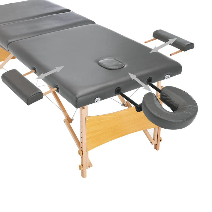 Massagetafel Met 3 Zones 186X68 Cm Houten Frame Antraciet