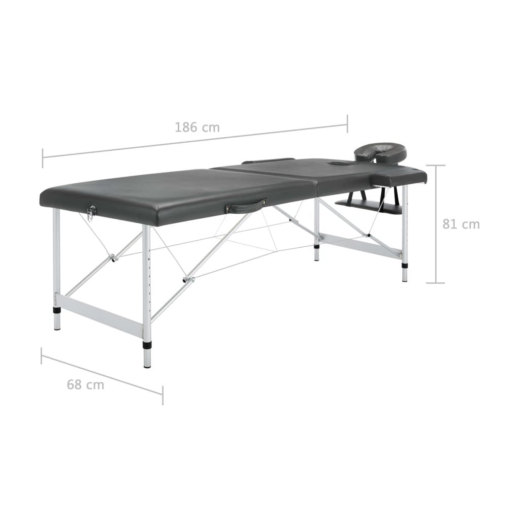 Massagetafel Met 2 Zones 186X68 Cm Aluminium Frame Antraciet