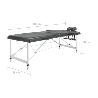 Massagetafel Met 2 Zones 186X68 Cm Aluminium Frame Antraciet