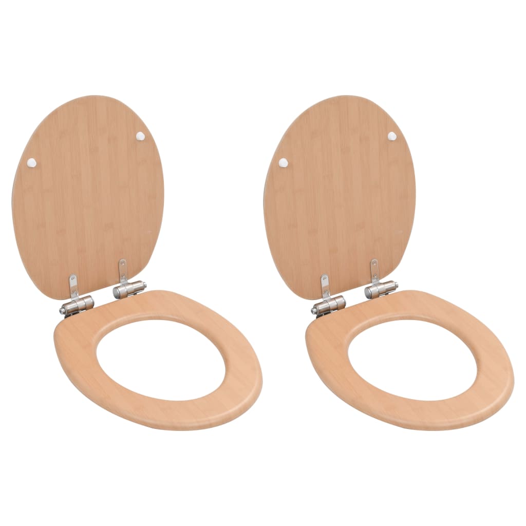 Toiletbrillen 2 st met soft-close deksels MDF bamboeontwerp 2 Bamboe Ja