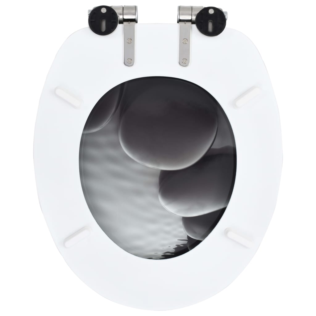 Toiletbrillen 2 st met soft-close deksels MDF steenontwerp 2 Stenen Ja