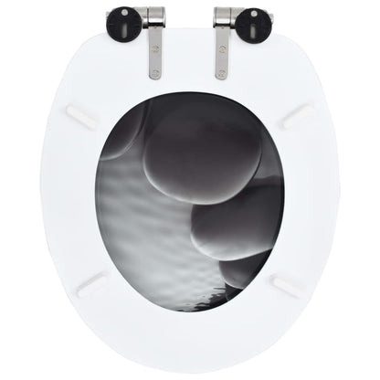 Toiletbrillen 2 st met soft-close deksels MDF steenontwerp 2 Stenen Ja