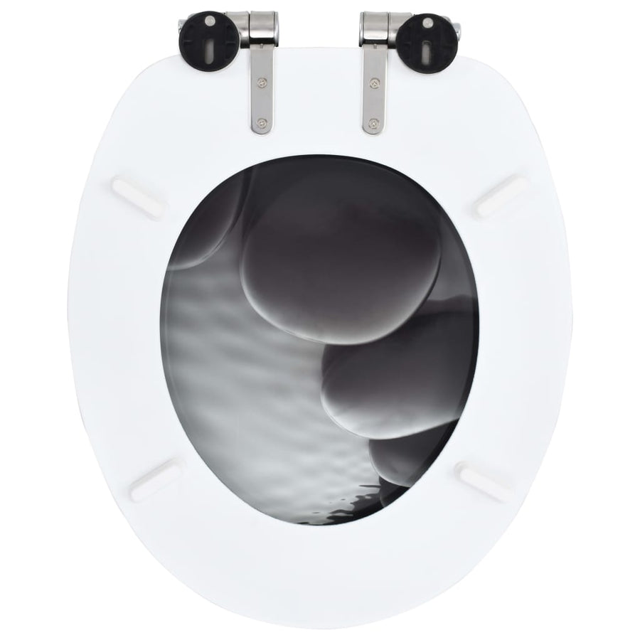 Toiletbrillen 2 st met soft-close deksels MDF steenontwerp 2 Stenen Ja