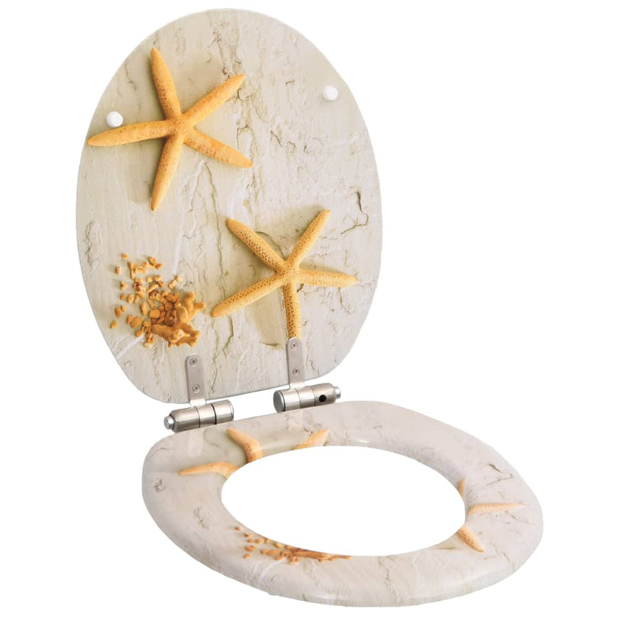 Toiletbrillen 2 st met soft-close deksels MDF zeesterontwerp 2 Zeester Ja