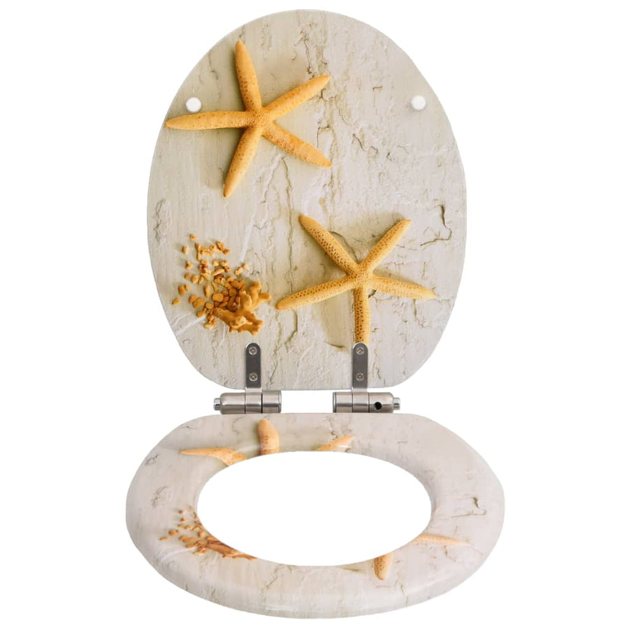 Toiletbrillen 2 st met soft-close deksels MDF zeesterontwerp 2 Zeester Ja