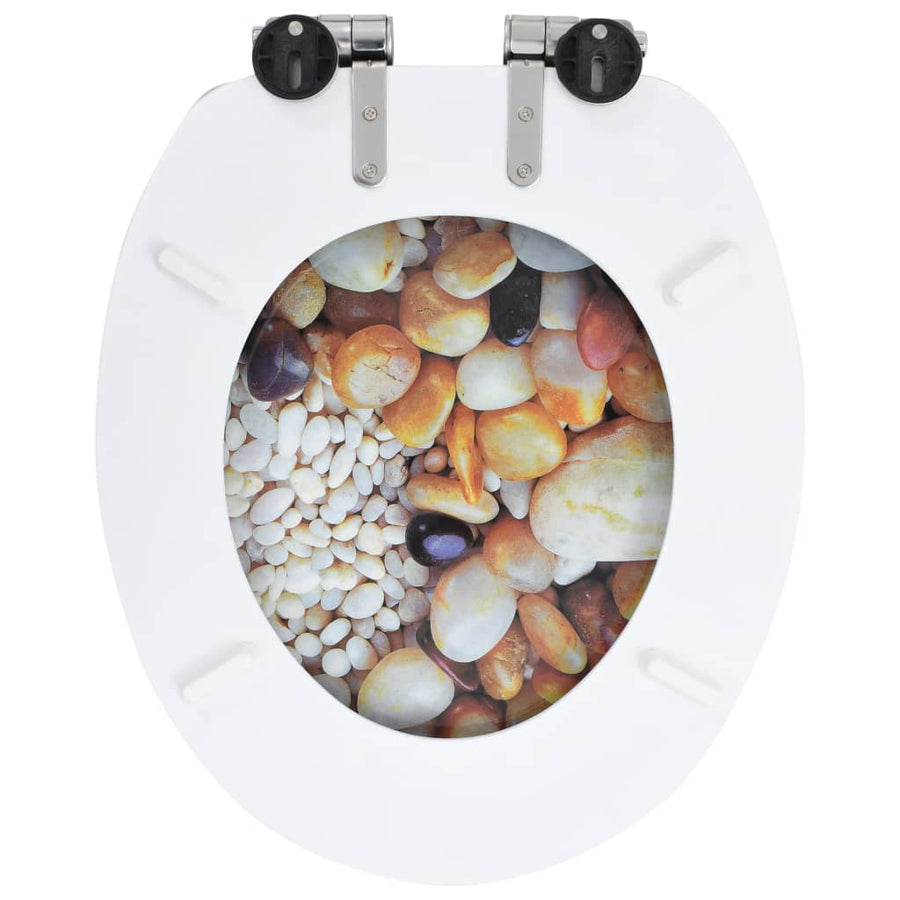 Toiletbrillen 2 st met soft-close deksels MDF kiezelontwerp 2 Kiezels Ja
