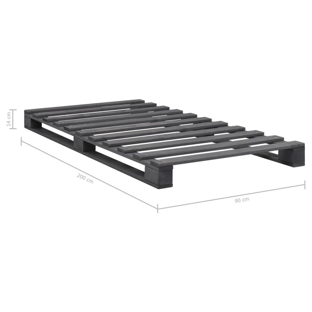 Bedframe Pallet Massief Grenenhout 90 x 200 cm Grijs