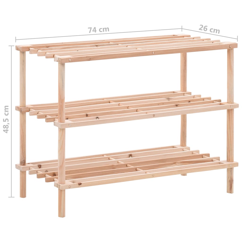 Schoenenrek met 3 schappen 2 st massief vurenhout 1 74 x 26 x 48.5 cm