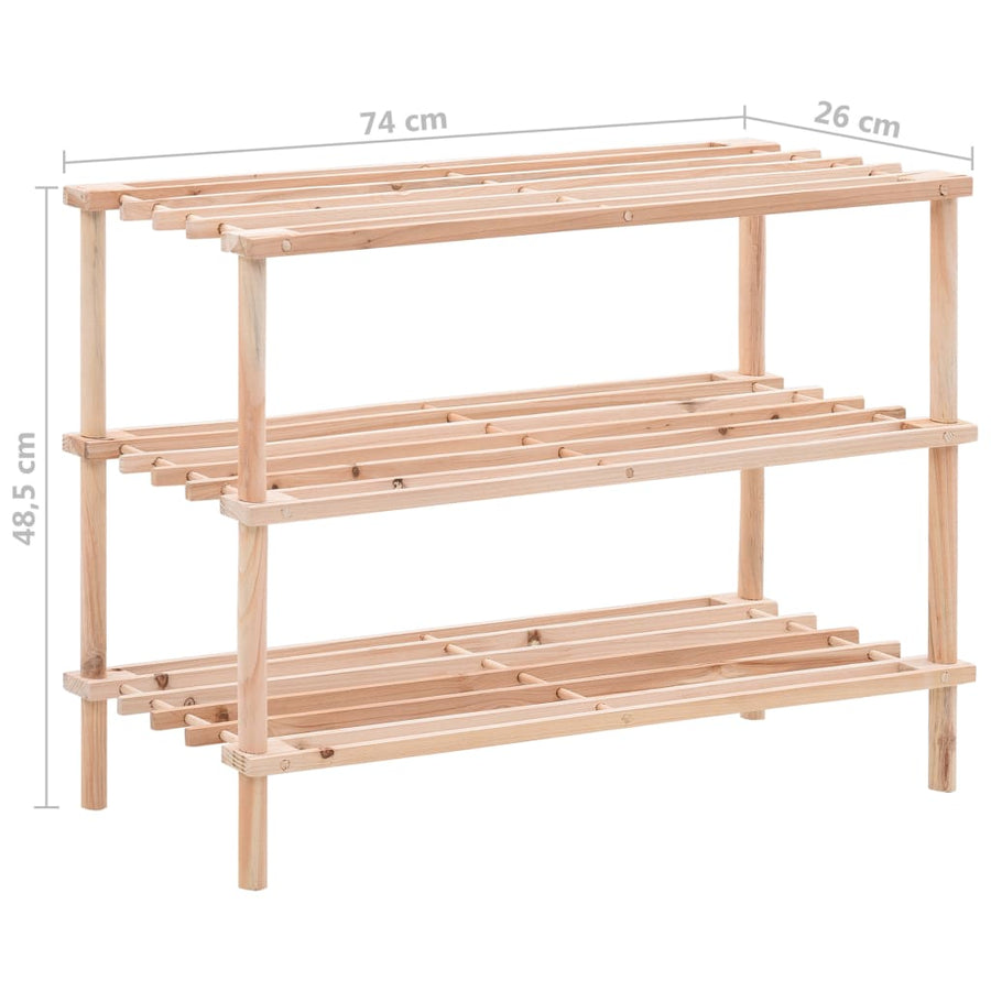 Schoenenrek met 3 schappen 2 st massief vurenhout 1 74 x 26 x 48.5 cm