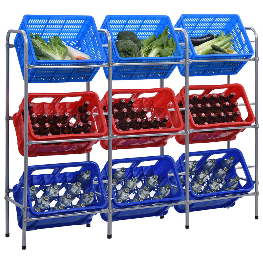 Opbergrek Voor 9 Kratten 45X33X6 Staal Zilverkleurig 145 x 33 x 116 cm