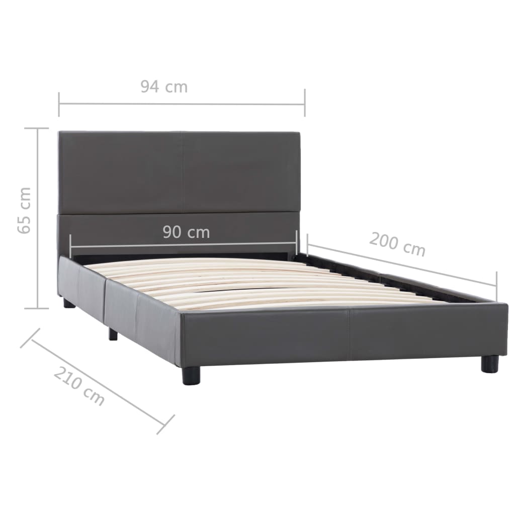 Bedframe kunstleer grijs 90x200 cm