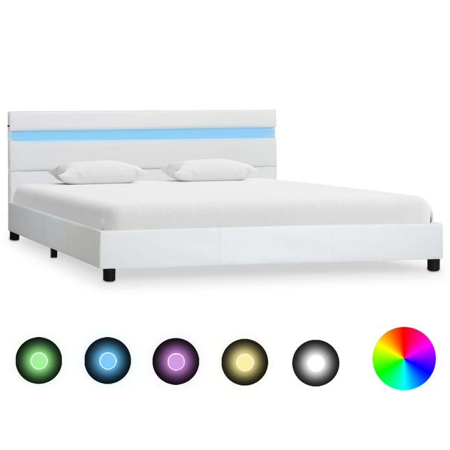 Bedframe Met Led Kunstleer 160 x 200 cm Wit