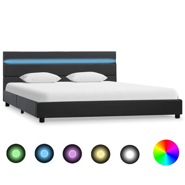 Bedframe Met Led Kunstleer 160 x 200 cm Grijs