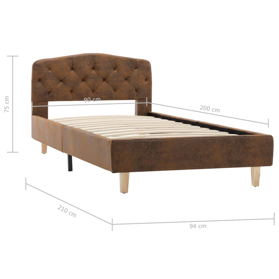 Bedframe kunstsuède bruin 90x200 cm 90 x 200 cm Bruin